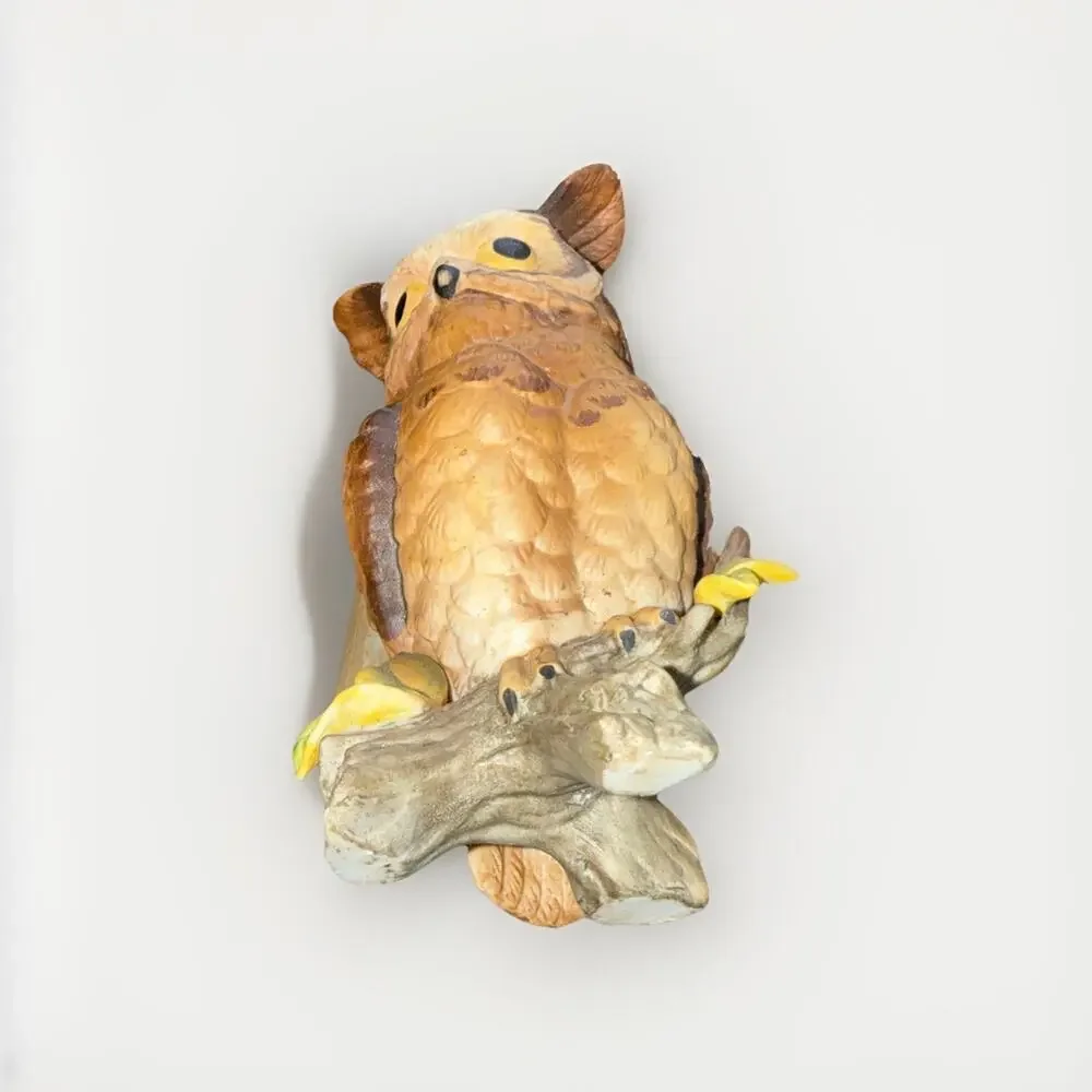 Vintage Owl Figurine Porcelain Perched on Tree Branch 4 Inches MCM 1970’s